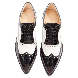 Christian Louboutin Zazou Fiori Flat Patent black white point toe brogue EU38.5